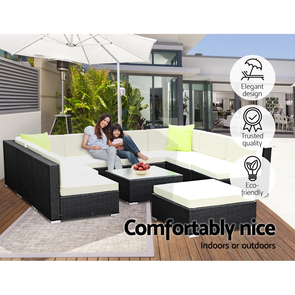 Gardeon 10PC Sofa Set with Storage Cover Outdoor Furniture Wicker