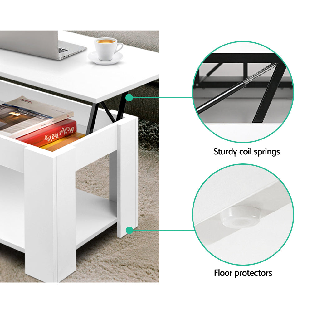 Artiss Lift Up Top Mechanical Coffee Table - White