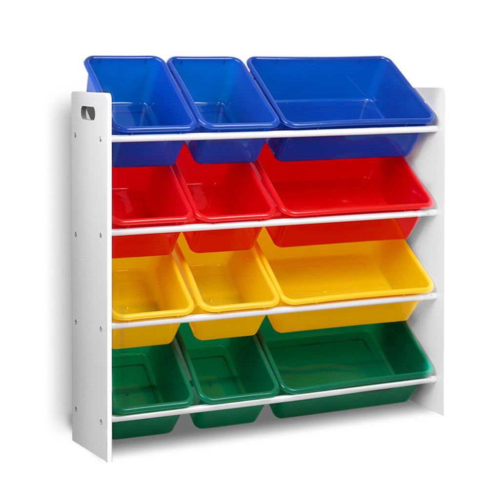 Keezi 12 Plastic Bins Kids Toy Organiser Box Bookshelf Storage Children Rack