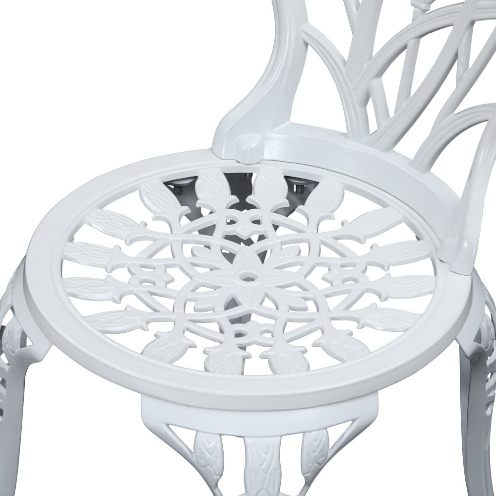 Gardeon 3PC Outdoor Setting Cast Aluminium Bistro Table Chair Patio White