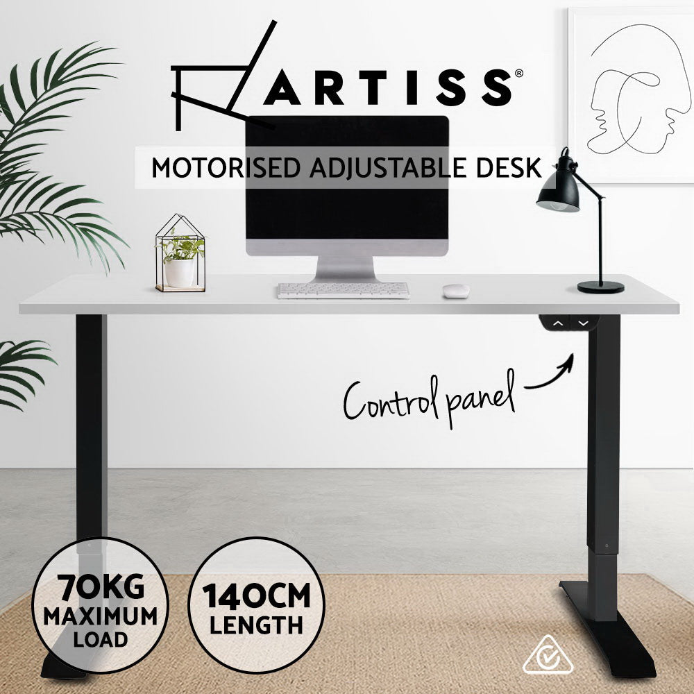 Artiss Standing Desk Adjustable Height Desk Electric Motorised Black Frame White Desk Top 140cm