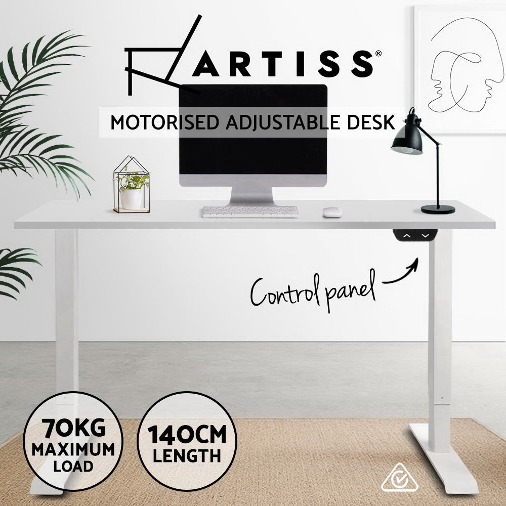 Artiss Standing Desk Adjustable Height Desk Electric Motorised White Frame Desk Top 140cm