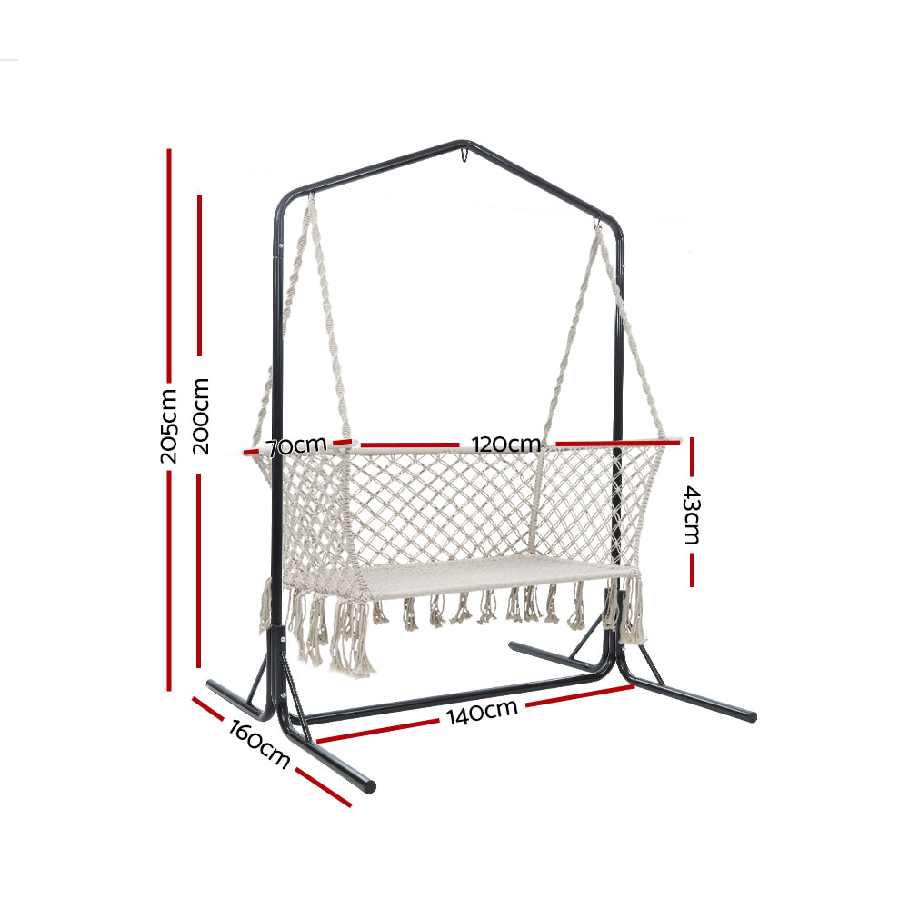 Gardeon Double Swing Hammock Chair with Stand Macrame Outdoor Bench Seat Chairs