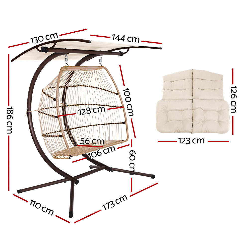 Gardeon Outdoor Furniture Lounge Hanging Swing Chair Egg Hammock Stand Rattan Wicker Latte