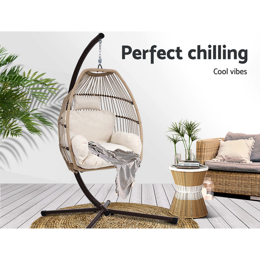 Gardeon Outdoor Furniture Egg Hanging Swing Chair Stand Wicker Rattan Hammock