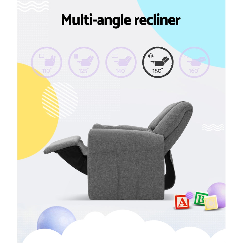 Keezi Kids Recliner Chair Grey Linen Soft Sofa Lounge Couch Children Armchair