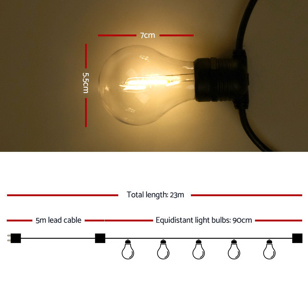 Jingle Jollys 23m LED Festoon String Lights 20 Bulbs Kits Wedding Party Christmas A19