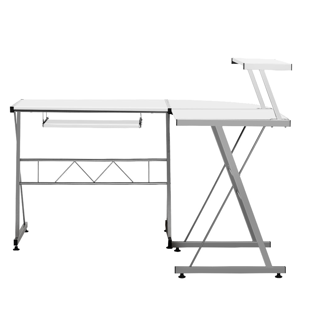 Artiss Corner Metal Pull Out Table Desk - White