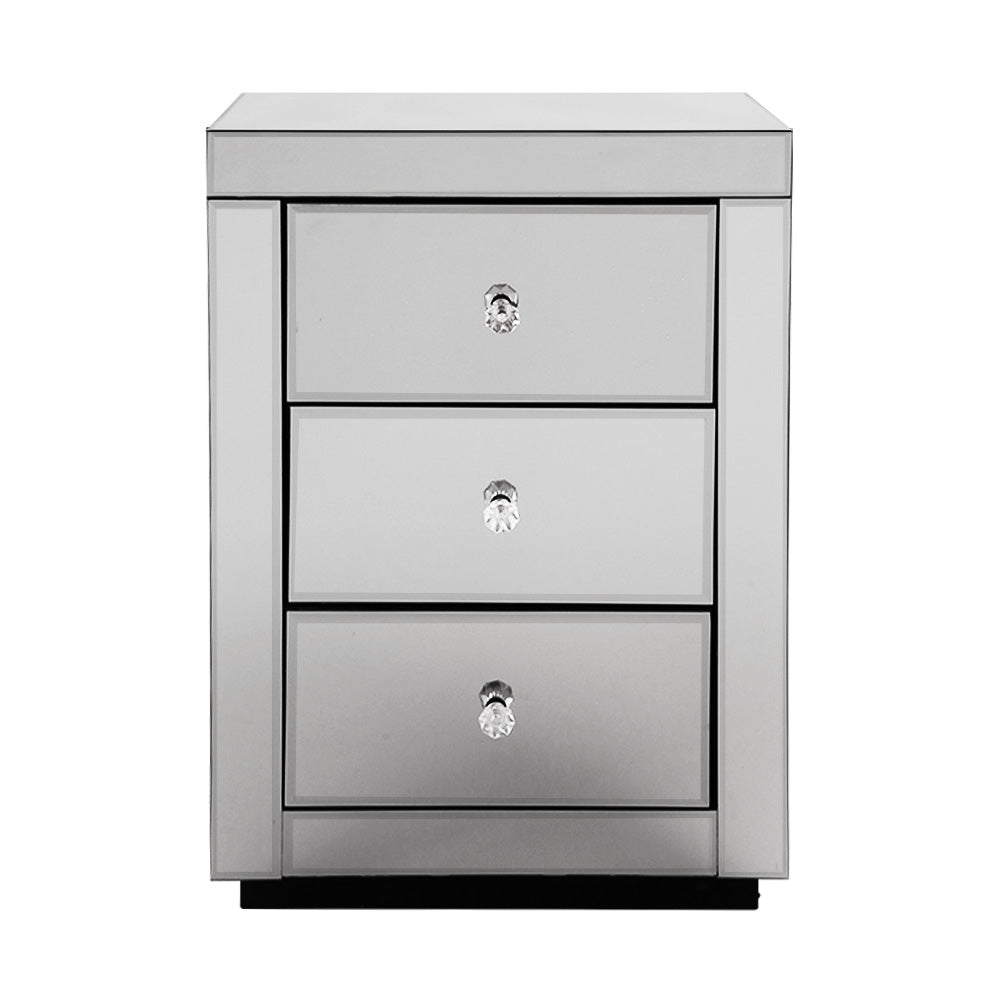 Artiss Mirrored Bedside table Drawers Furniture Mirror Glass Presia Smoky Grey