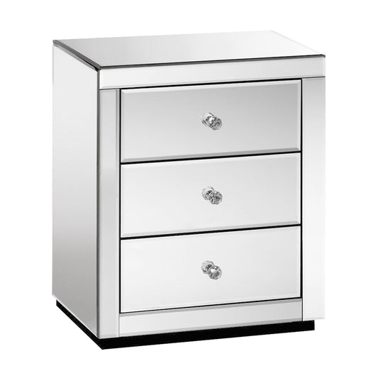 Artiss Mirrored Bedside Table Drawers Furniture Mirror Glass Presia Silver