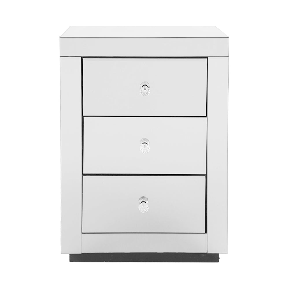 Artiss Mirrored Bedside Table Drawers Furniture Mirror Glass Presia Silver