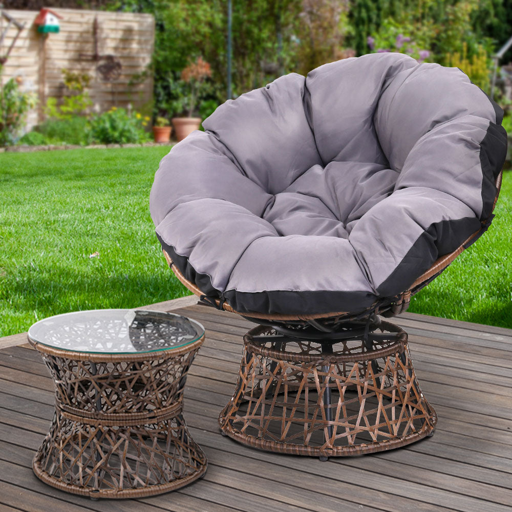 Gardeon Outdoor Papasan Chairs Table Lounge Setting Patio Furniture Wicker Brown