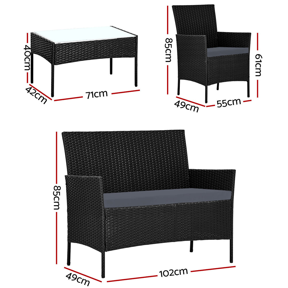 Gardeon Outdoor Furniture Lounge Setting Wicker Patio Dining Set w/Storage Cover Black