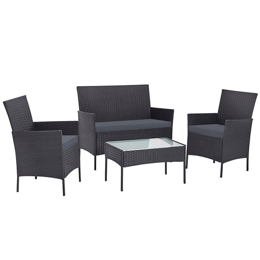 Gardeon 4-piece Outdoor Lounge Setting Wicker Patio Furniture Dining Set Grey