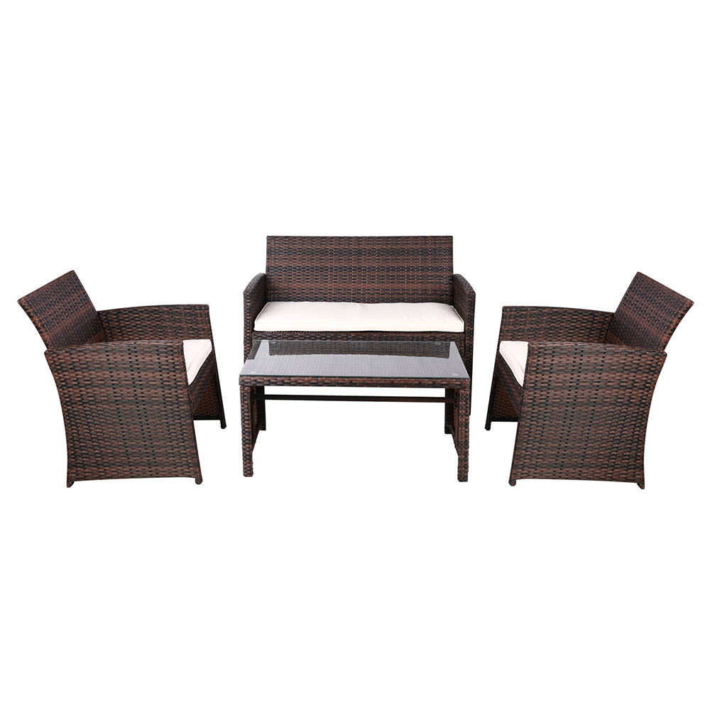 Gardeon Set of 4 Outdoor Lounge Setting Rattan Patio Wicker Dining Set Brown