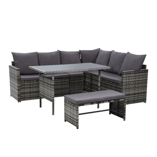 Gardeon Outdoor Furniture Dining Setting Sofa Set Lounge Wicker 8 Seater Mixed Grey