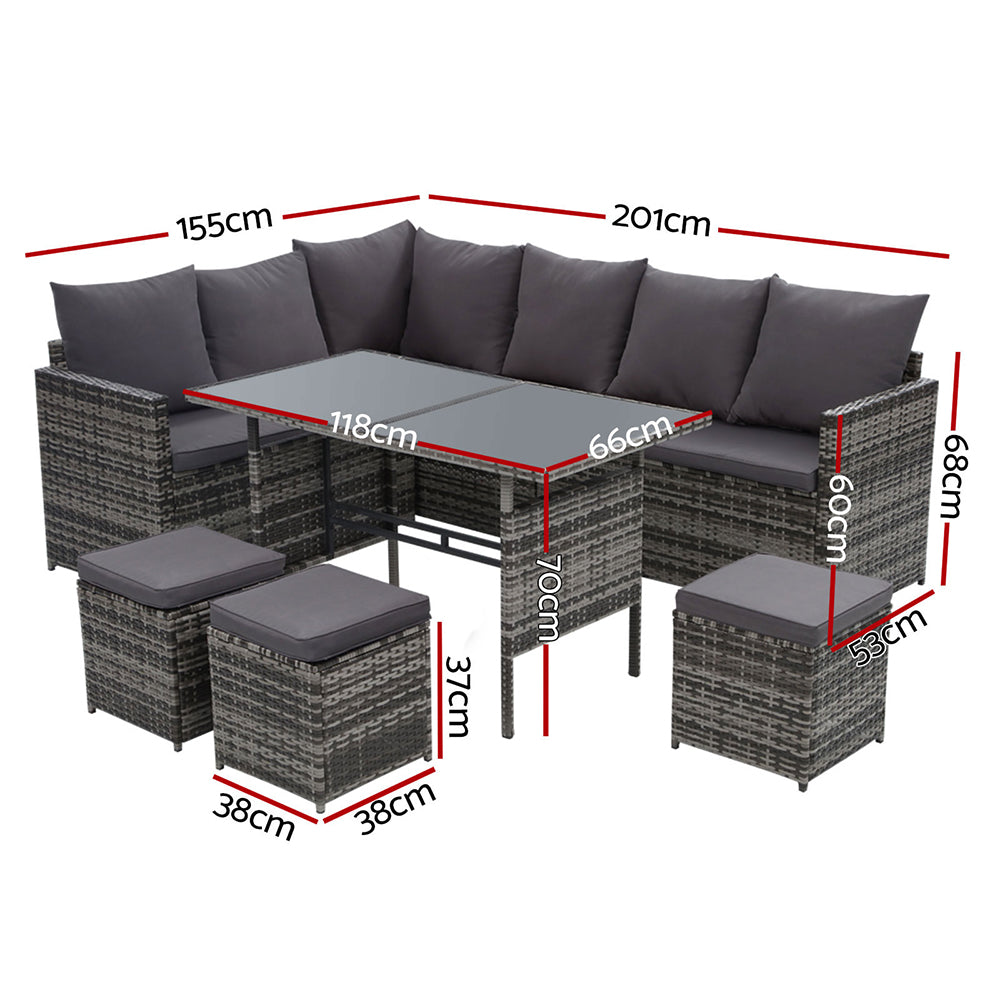 Gardeon Outdoor Furniture Dining Setting Sofa Set Wicker 9 Seater Storage Cover Mixed Grey