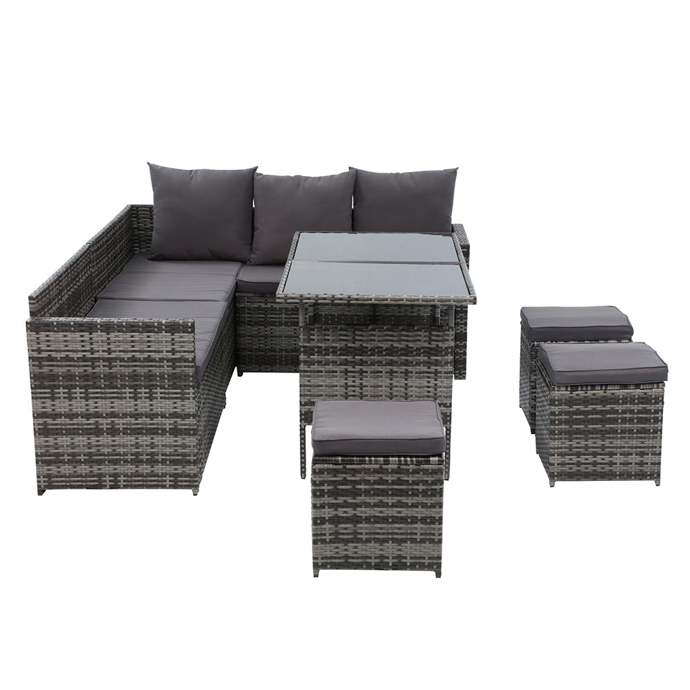 Gardeon Outdoor Furniture Dining Setting Sofa Set Wicker 9 Seater Storage Cover Mixed Grey