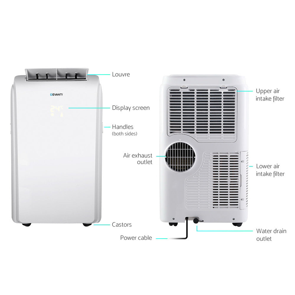 Devanti Portable Air Conditioner Cooling Mobile Fan Cooler Remote Window Kit White 3300W