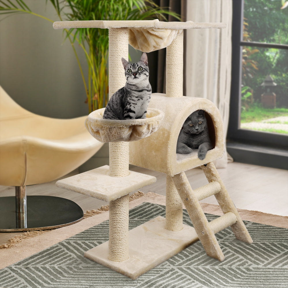 i.Pet Cat Tree Trees Scratching Post Scratcher Condo Tower House Bed Beige 100cm