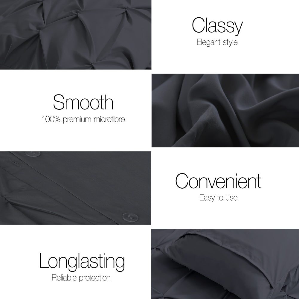 Giselle Bedding Quilt Cover Set King Pinch Pleat Diamond Duvet Doona Case Black