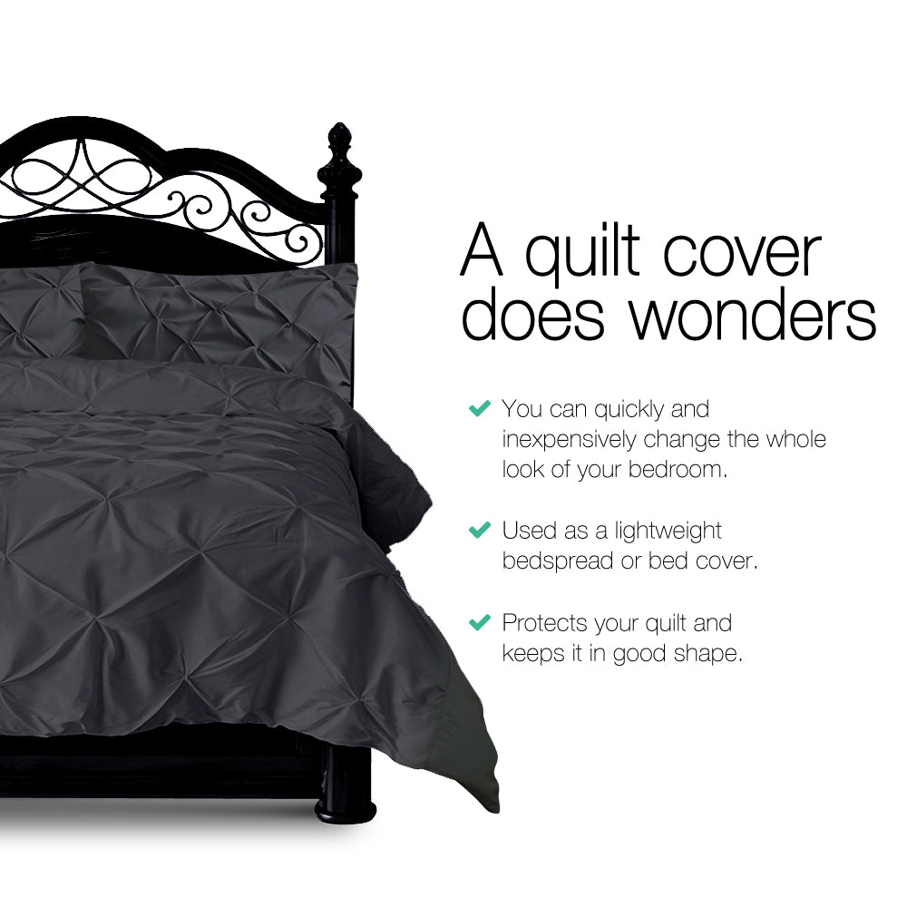 Giselle Bedding Luxury Pinch Pleat Diamond Duvet Doona Quilt Cover Set SK Black