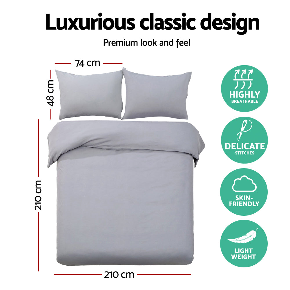 Giselle Bedding Luxury Classic Bed Duvet Doona Queen Quilt Cover Set Hotel Grey