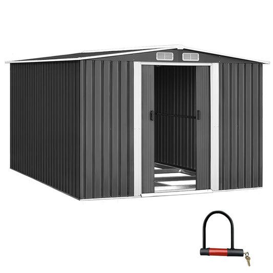 Giantz Garden Shed Outdoor Storage Sheds 2.58x3.14x2.02M Workshop Metal Base Grey