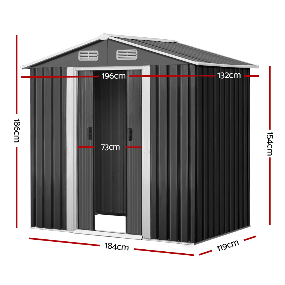 Giantz Garden Shed Outdoor Storage Sheds 1.96x1.32M Tool Workshop Metal Grey