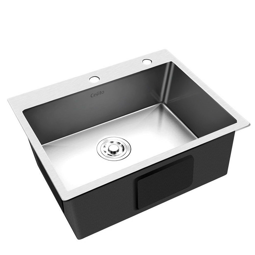 Cefito 60cm x 45cm Stainless Steel Kitchen Sink Flush/Drop-in Mount Silver