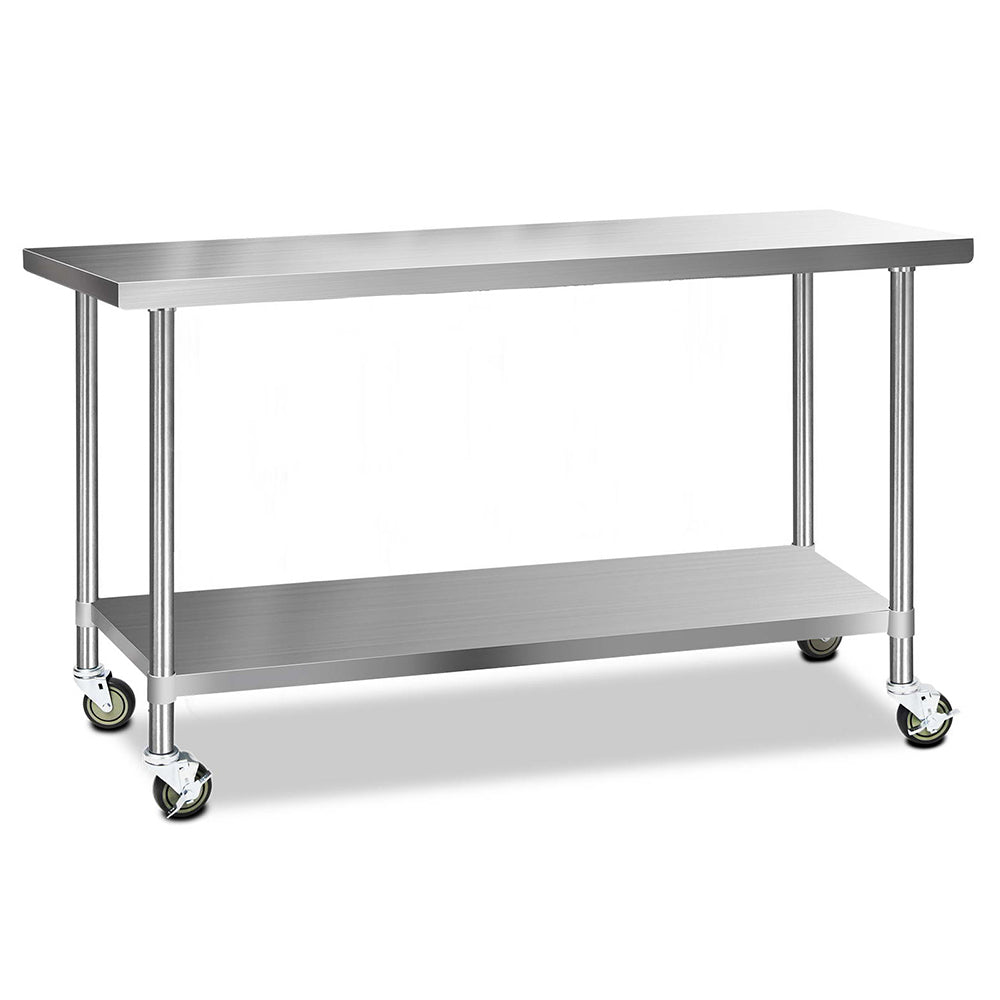 Cefito 304 Stainless Steel Kitchen Benches Work Bench Food Prep Table with Wheels 1829MM x 610MM