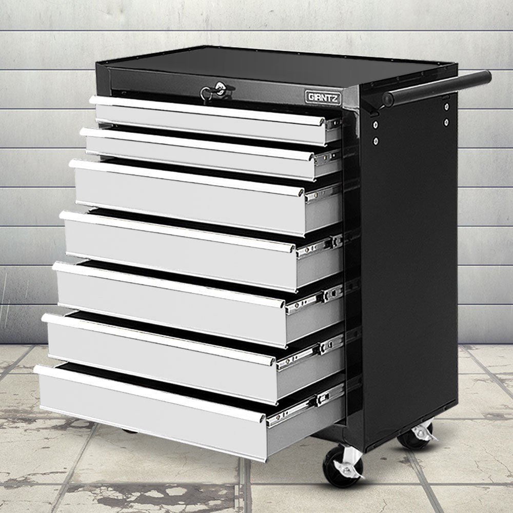 Giantz Tool Chest and Trolley Box Cabinet 7 Drawers Cart Garage Storage Black and Silver