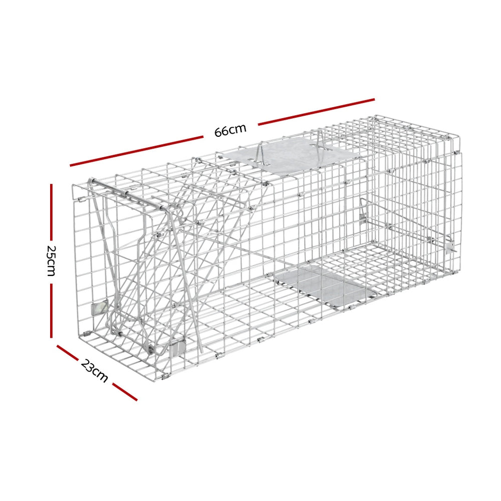 Set of 2 Humane Animal Trap Cage 66 x 23 x 25cm  - Silver