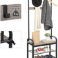 Greige and Black Steel Freestanding Coat Rack Stand with Removable Hooks, Bench and Shoe Rack, Height 183 cm