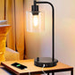 2x Pack Industrial Table Lamp with 2 USB Port for Bedside Nightstand Desk and Living Room Office (Bulb not Included)