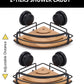 2 Pack Round Bamboo Corner Shower Caddy Shelf Basket Rack with Premium Vacuum Suction Cup No-Drilling for Bathroom and Kitchen