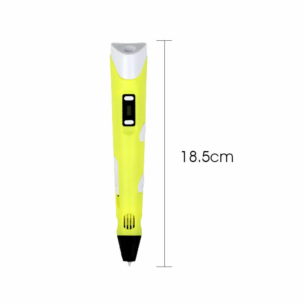 USB 3D Printing Pen Drawing Pen Printer +LCD Screen +3 Free Filaments Kid Gift Yellow