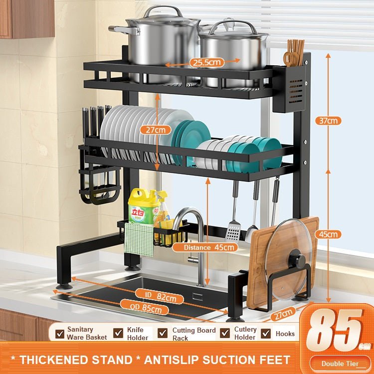 Double Tier Over Sink Dish Drying Rack Kitchen Drainer Storage Holder Bowl Organiser