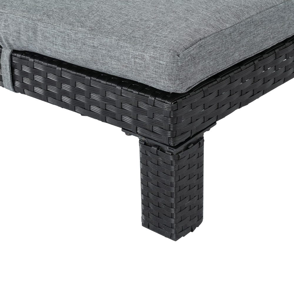 Black Rattan Sunbed with Adjustable Recline