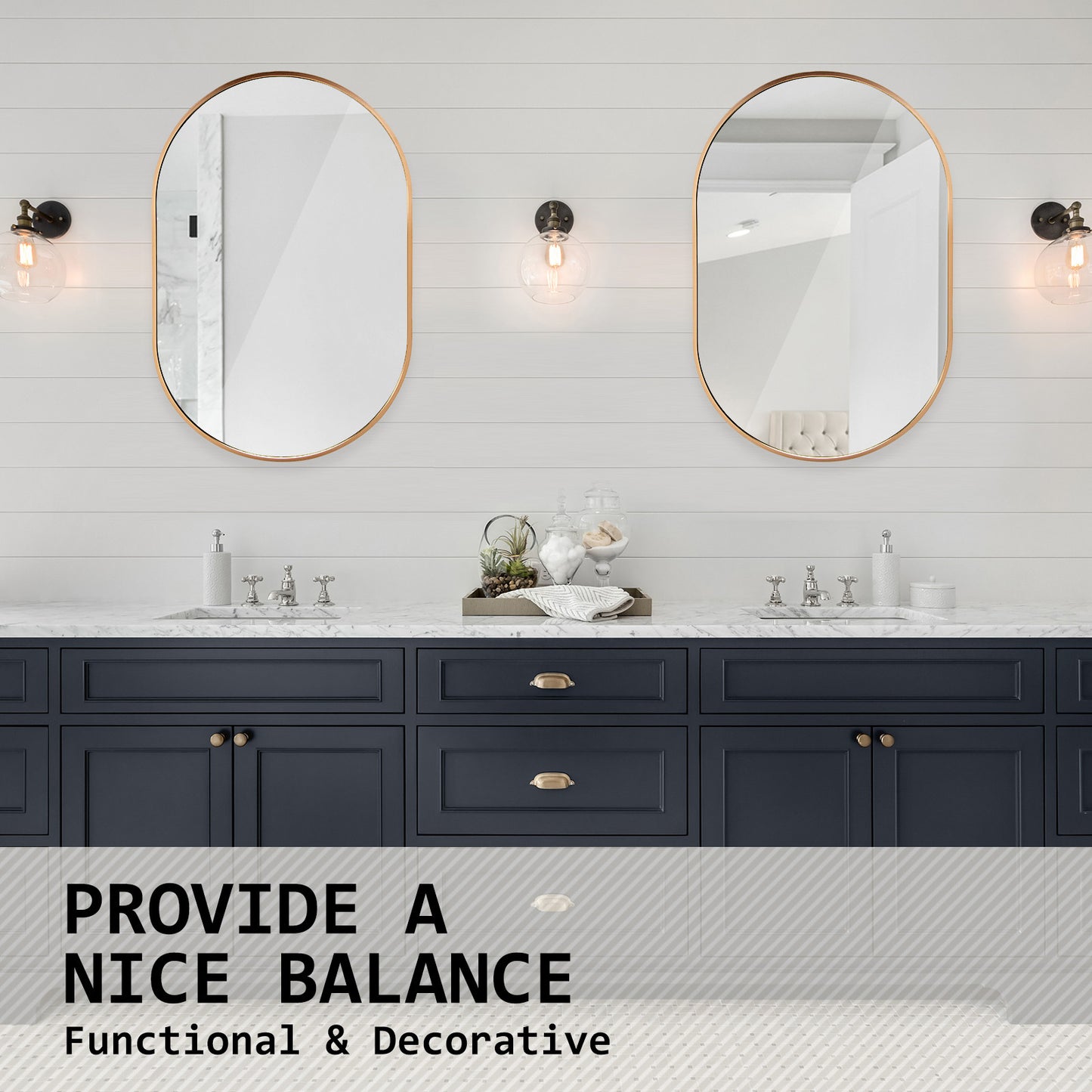 La Bella Gold Wall Mirror Oval Aluminum Frame Makeup Decor Bathroom Vanity 50 x 75cm