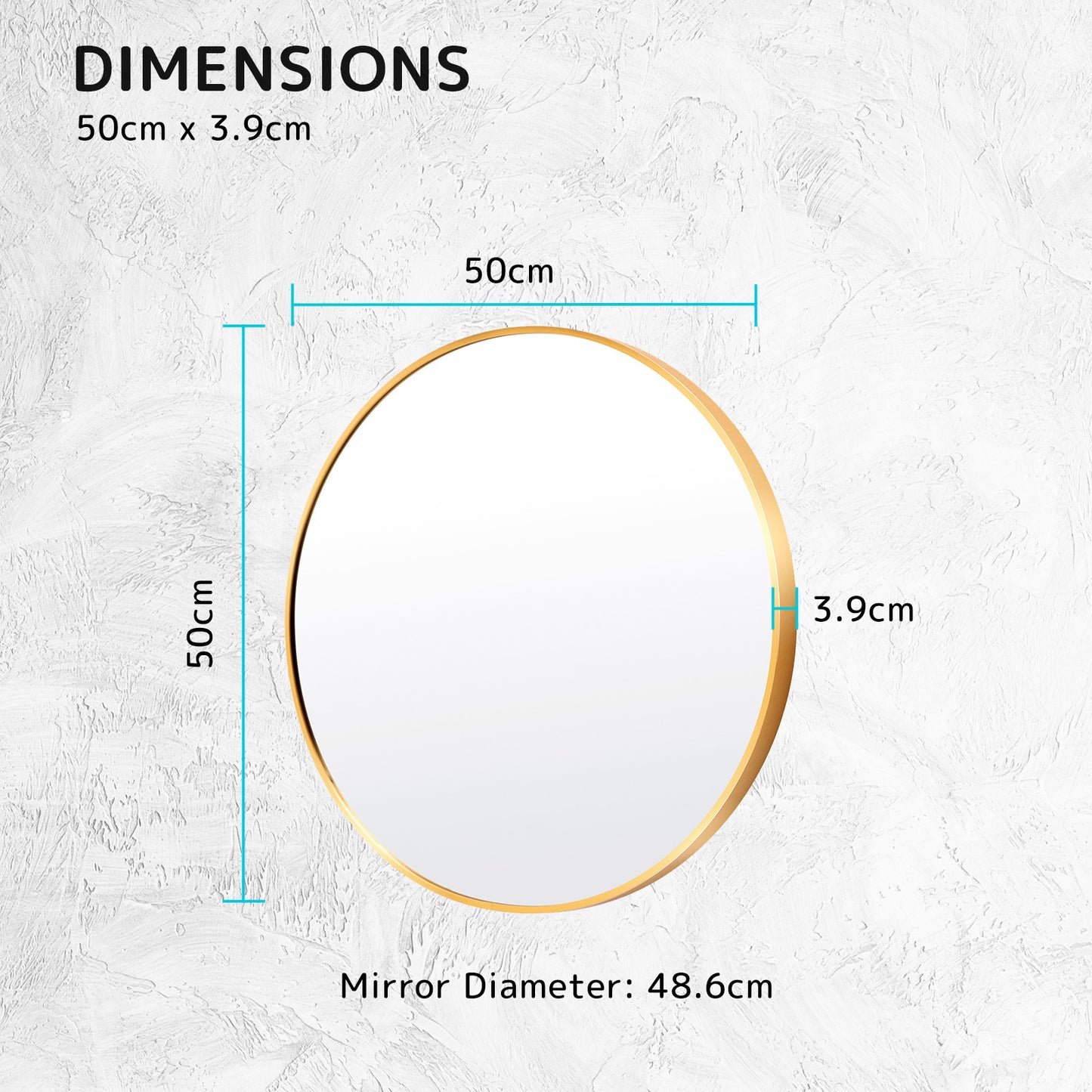 La Bella Gold Wall Mirror Round Aluminum Frame Makeup Decor Bathroom Vanity 50cm