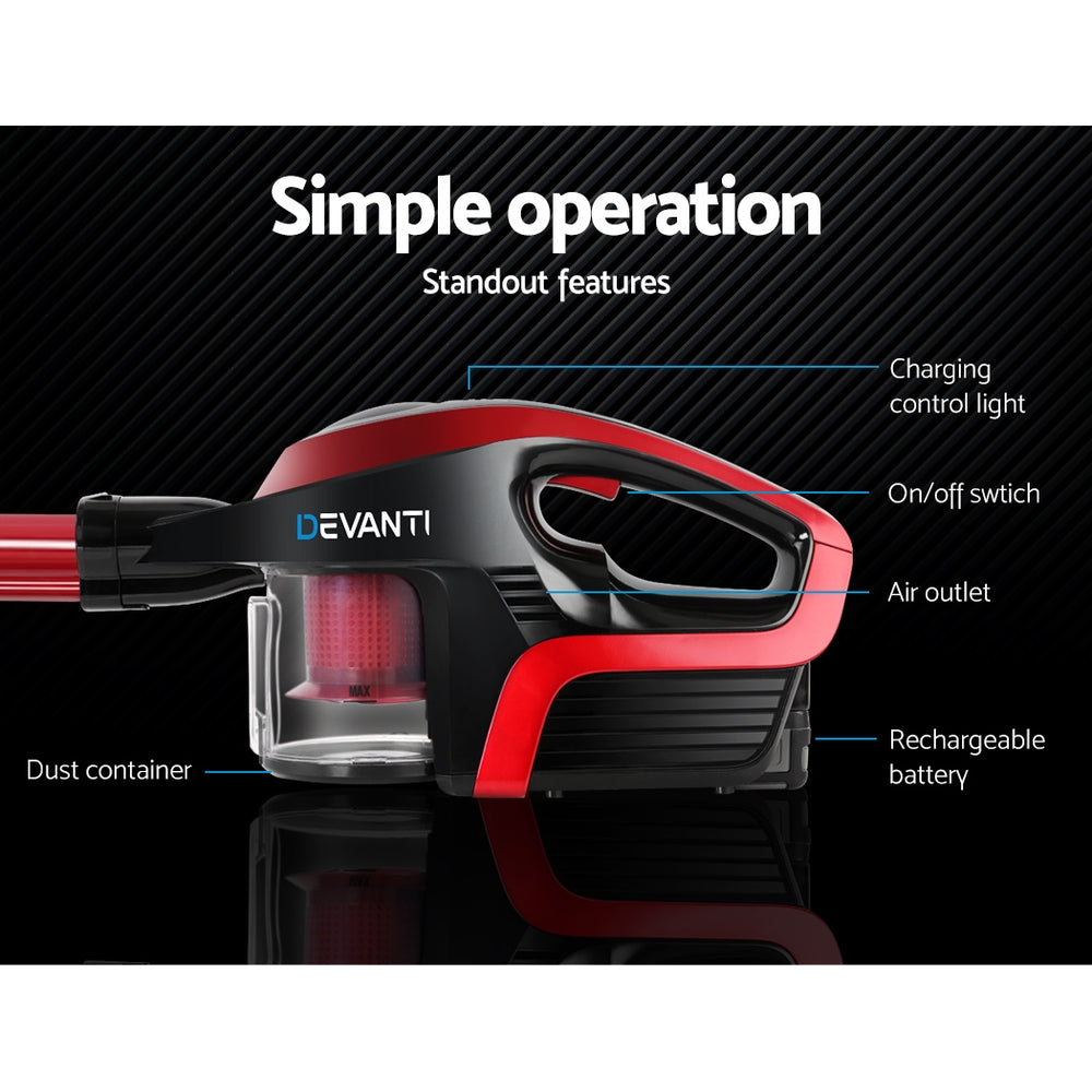 Devanti Cordless Stick Vacuum Cleaner - Black and Red