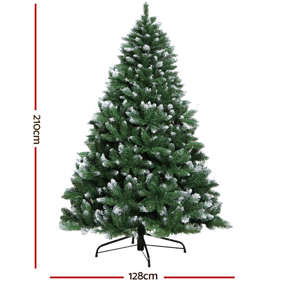 Jingle Jollys Christmas Tree 2.1M Xmas Trees Decorations Snowy Green 1000 Tips